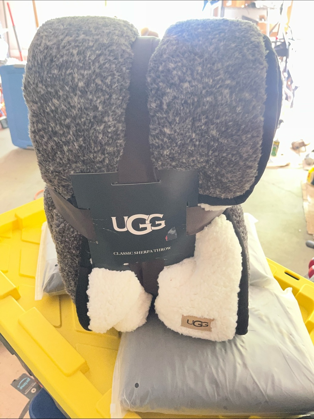UGG Sherpa Throw Blanket in Gray with Cream Lining